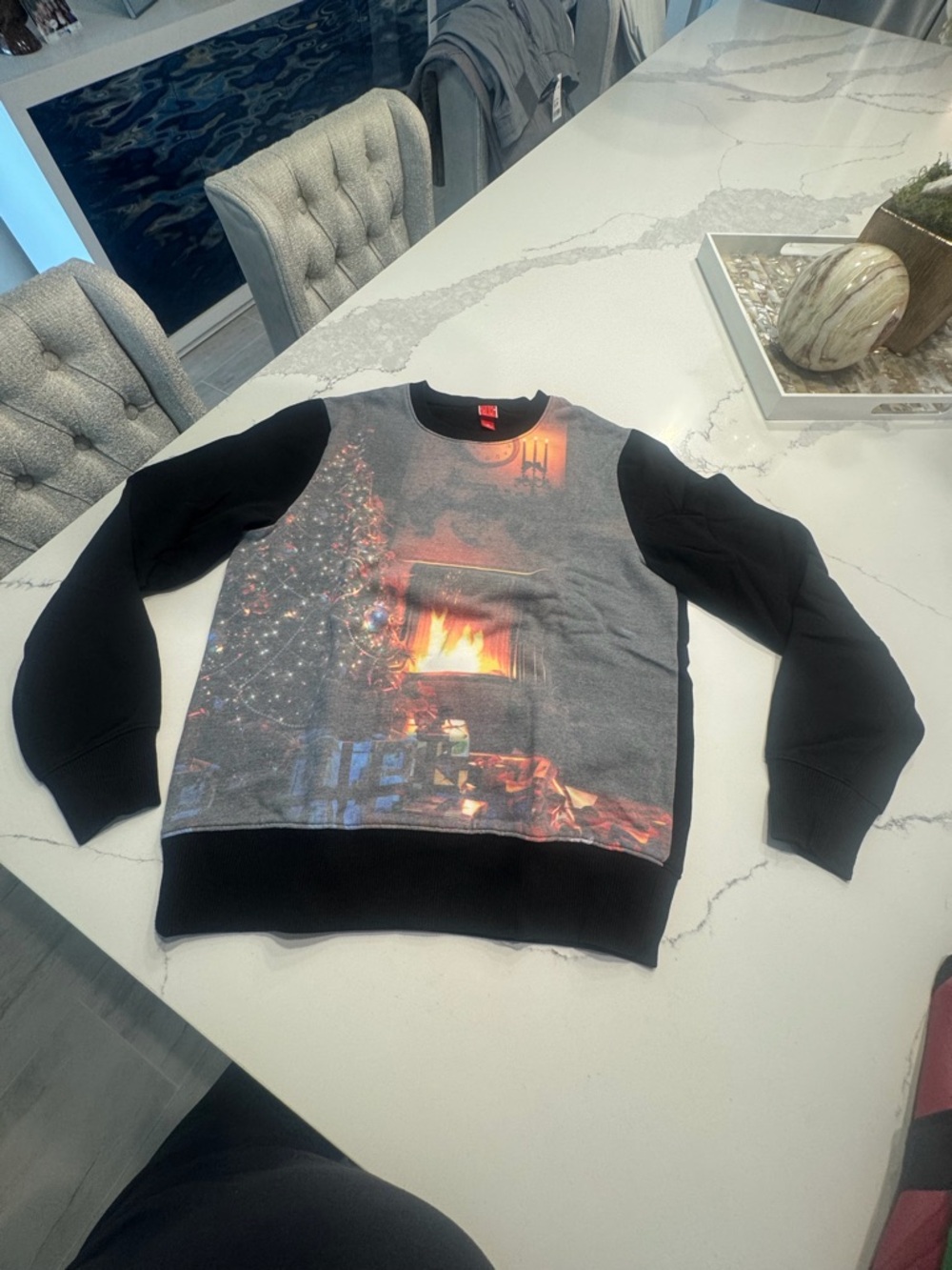 Target Black Crewneck Sweatshirt with Holiday Fireplace Print